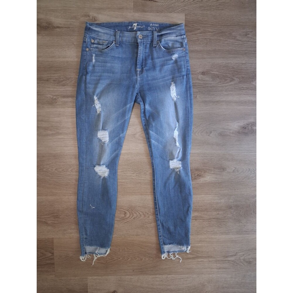 7 for all man kind step hem Skinny Distressed Women Jeans - Light Blue